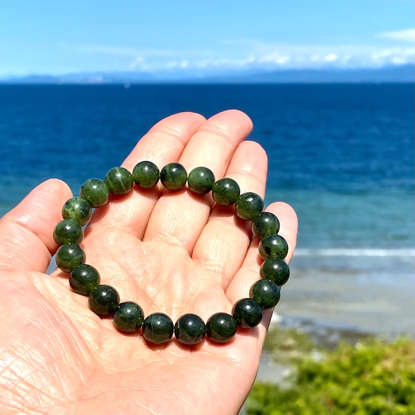 Bracelet pour homme, bracelet de jade néphrite de 10 mm, perles de jade néphrite canadiennes 100 % authentiques, bracelet de jade vert pour homme, cadeau pour mari