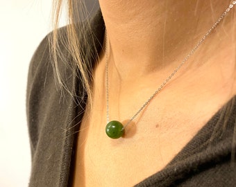 Collana di giada delicata, collana di perline di giada verde, ciondolo di giada nefrite canadese, collana di giada naturale Collana di giada, collana di giada da donna