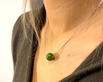 Dainty Canadian Nephrite Jade Necklace: Stainless Steel Chain