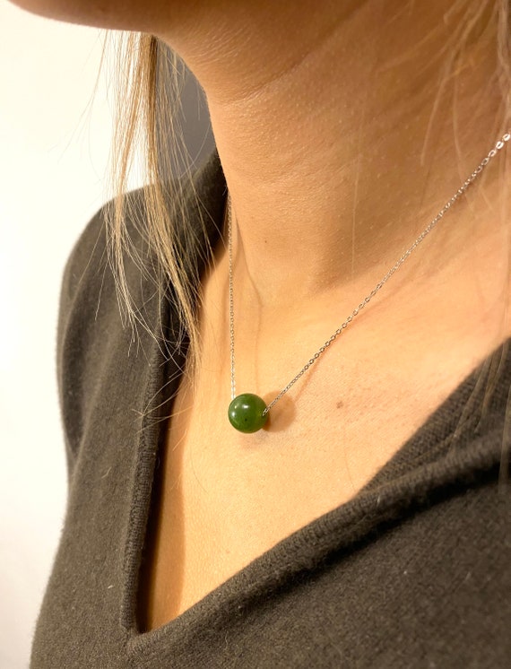 Natural Nephrite Green Jade Beads Necklace, Real Jade Jewelry