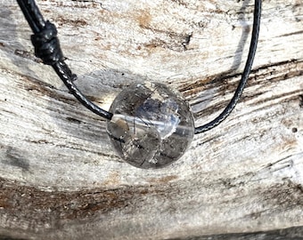 Black Rutilated Quartz Necklace: Adjustable Cord Choker