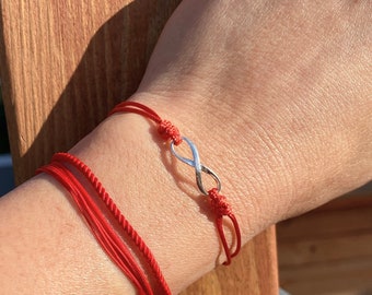 Infinity Bracelet, Sterling Silver Infinity Charm, Infinity Red String Bracelet, Couples Bracelet, Eternity Charm, Infinity Love Bracelet.