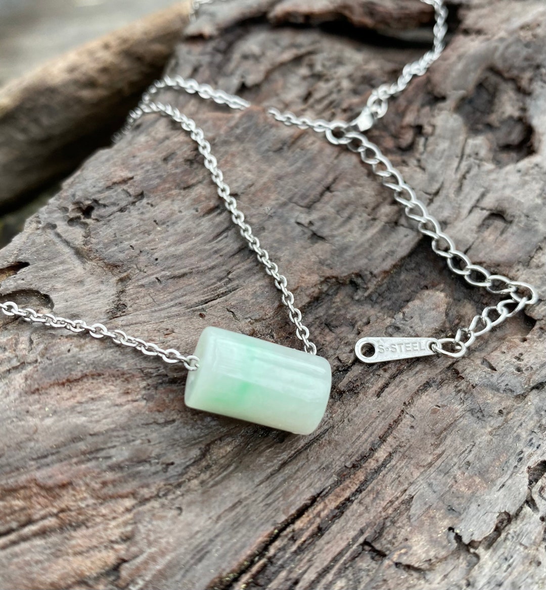 Buy Good Luck Jade Necklace, Grade A Jadeite, Emerald Green Jadeite Tube, Dainty Jade Necklace