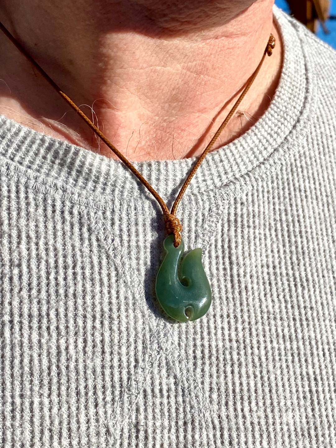 Jade Fish Hook Pendant, Natural Nephrite Jade, Jade Māori Fish Hook