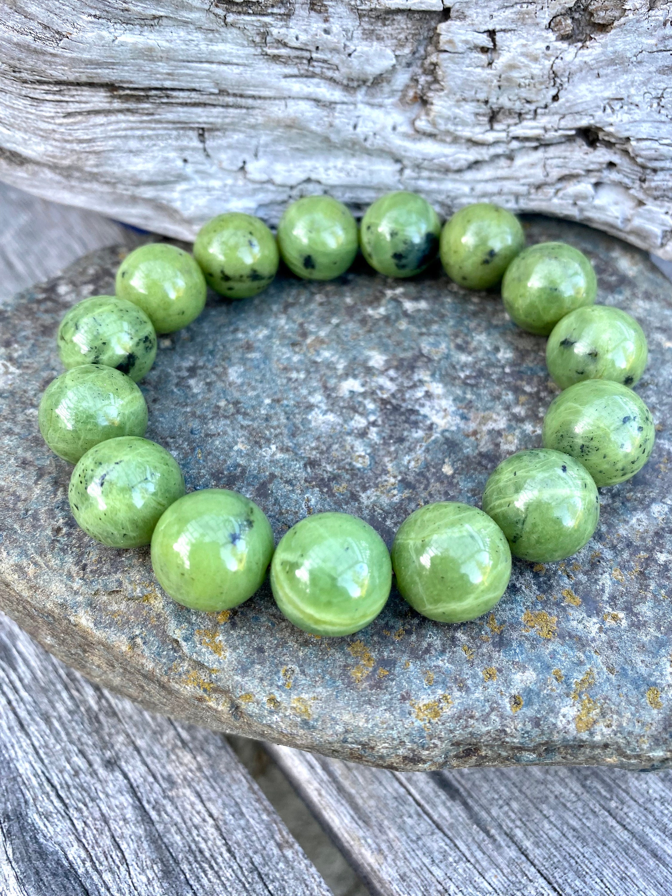 Canadian Nephrite Jade, Olive Green Canadian Jade Bracelet, 14mm