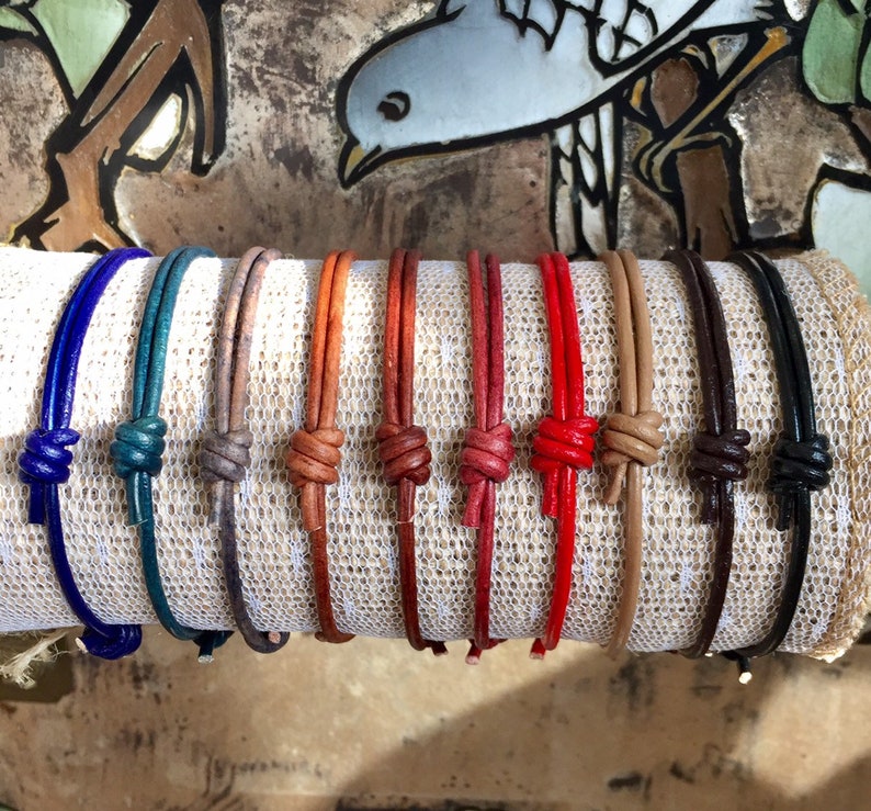 Leather Cord Bracelet, Men's Leather Bracelet, Surfer Bracelet, Bracelet for kids, Family Bracelet, Adjustable Bracelet with Sliding Knots. image 9