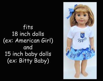 Kansas City Royals doll dress / 18 inch doll cheerleader dress / 15 inch doll dress