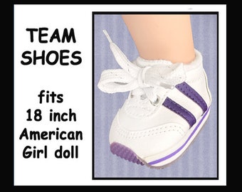 72mm White vintage sneakers with purple accents fitting 18 inch AG, 18" doll sneakers, doll tennis shoes Mini Sketz    Not made by me