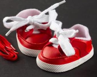 Vintage Red sneakers with red laces (picture shows white). 72mm fitting 18 inch  doll, 18" team doll sneakers,  doll tennis shoes;
