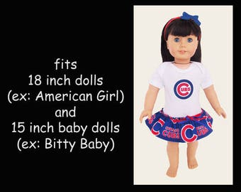Chicago Cubs doll dress / 18 inch doll cheerleader dress / 15 inch doll cheer dress