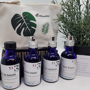 TOILETRIES BAG! The complete pack for everyday life, 100% natural! made in France ! mouthwash, hair lotion, face lotion...
