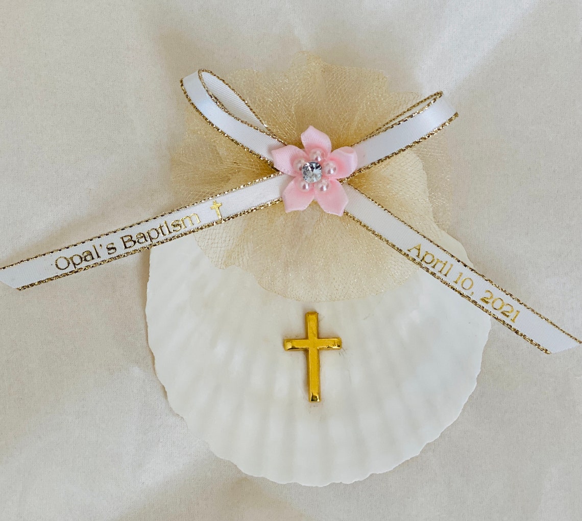 Baptism/Christening Shell with custom imprinted ribbon Etsy