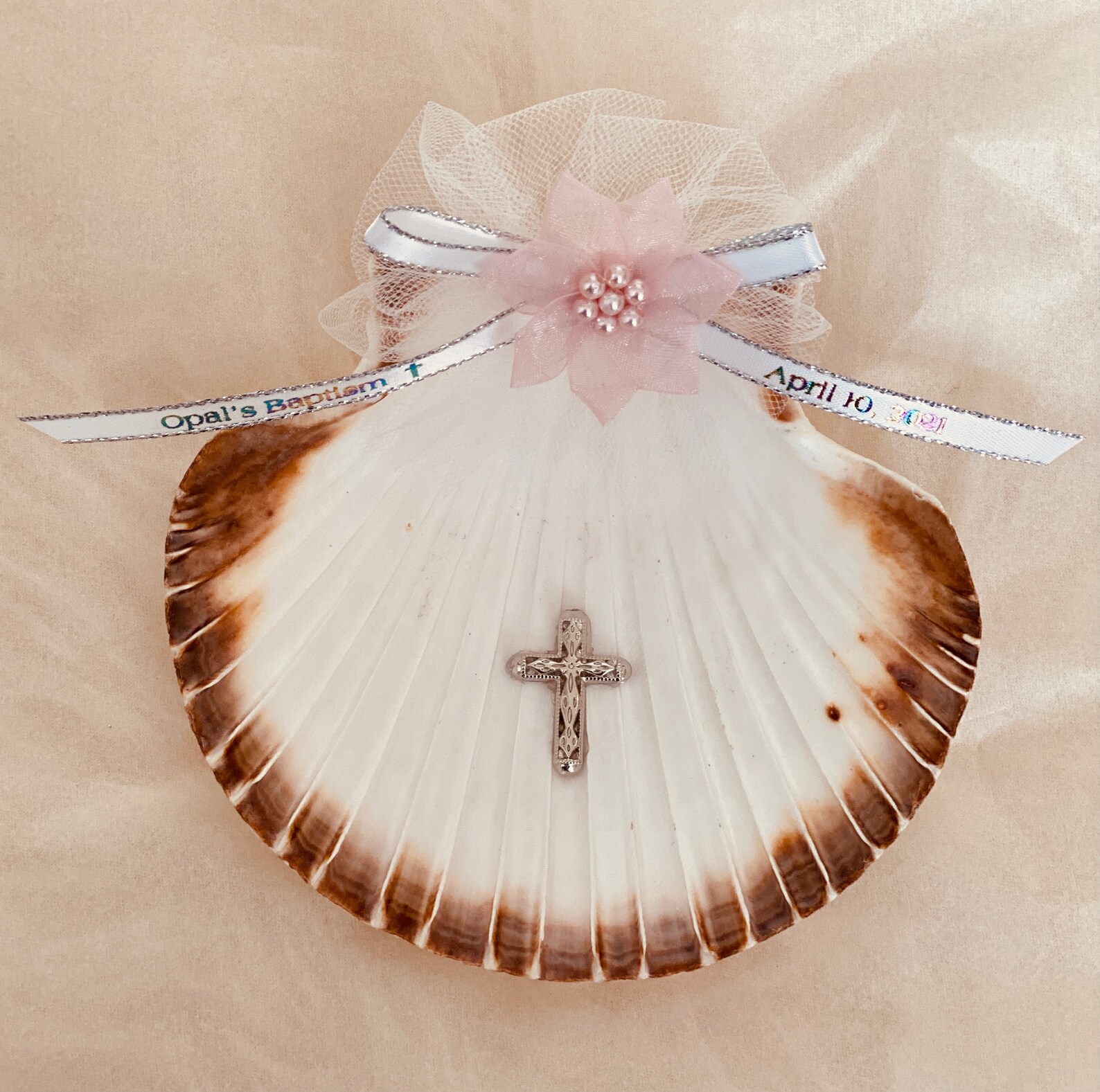 Baptism/Christening Shell with custom imprinted ribbon Etsy