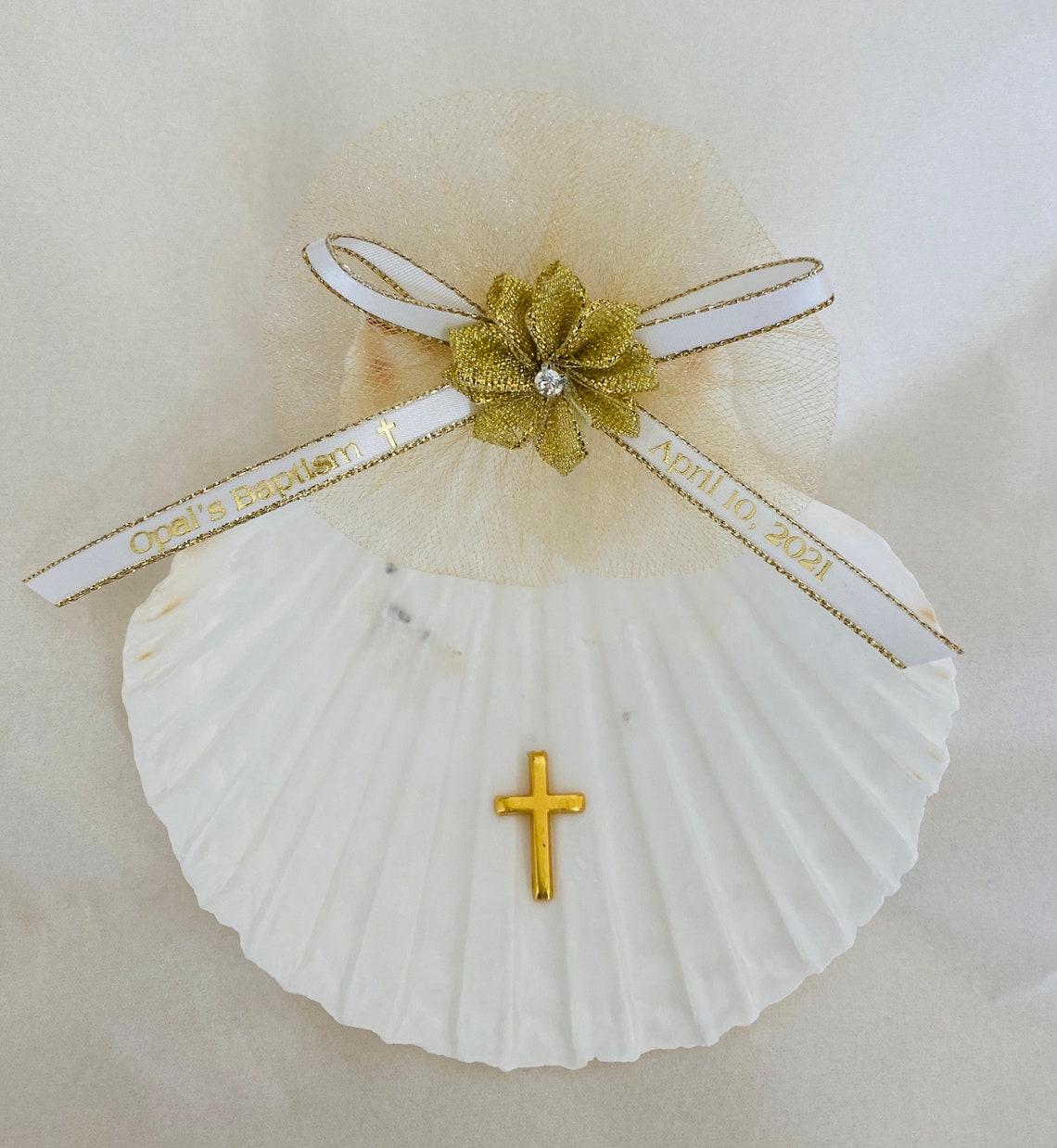 Baptism/Christening Shell with custom imprinted ribbon Etsy