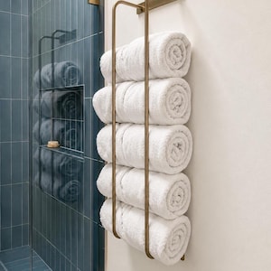 Wall Mounted Steel Towel Rack, Rolled Towel Holder, Bathroom Storage, Blanket Rack, Farmhouse Decor, Handmade USA - The Tyler