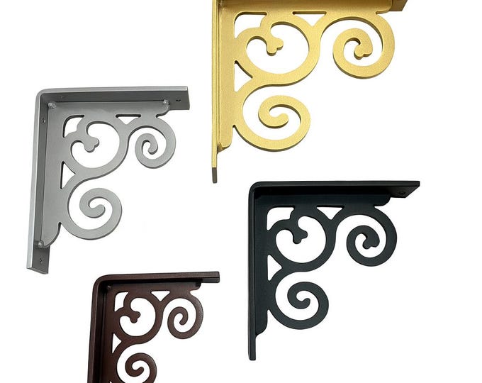 Decorative Scroll Shelf Bracket – 2" x 1/4" Steel, 8x8 & 10x10 – Rustic Industrial Corbel, Heavy-Duty, Made in USA