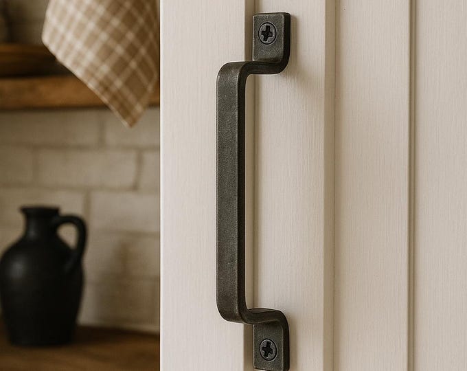 Handmade Steel Cabinet/Drawer Handle, 8.5" Length, 2" Clearance • 1/2" Wide x 1/4" Thick • Farmhouse Rustic Pull • Industrial Farm Co