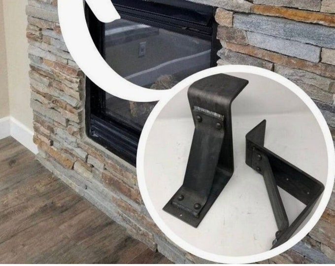 Fireplace Mantel Bracket with Lip Black Metal Mounting Support Bracket Industrial Fireplace Mantel Holder Hardware Wood Beam Mantelpiece