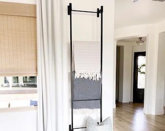 Wall Mounted Blanket Ladder, Home Decor, Industrial Ladder, Raw Metal Ladder, Decorative Ladder, Decorative Blanket Ladder, Farmhouse Ladder