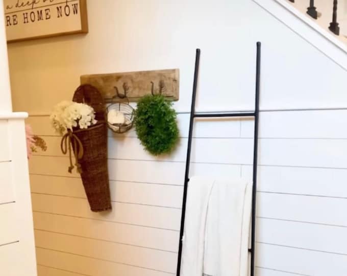 Tapered Decorative Metal Blanket Ladder - Farmhouse Ladder made from 1/2" solid square bar