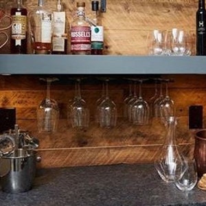 Modern home bar set up with wine glass holder