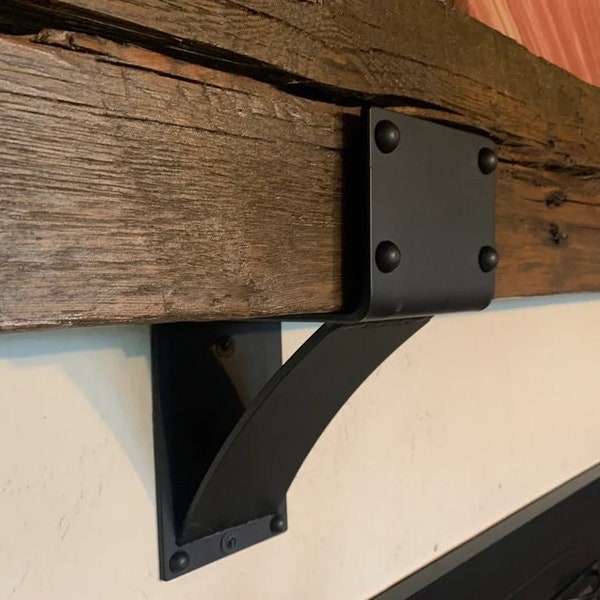 Farmhouse Mantel Backet with Rivets - 5" wide with 4" curved support bar - SOLD INDIVIDUALLY