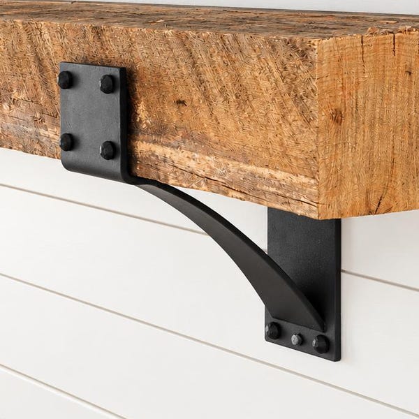 4" Wide Rivet Mantel Bracket, Heavy Duty Steel Fireplace Mantel Support, Rustic Farmhouse Shelf Bracket