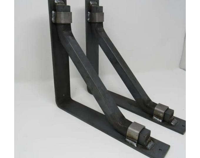 Heavy Duty 2" Wide L Shape Shelf Bracket with 1” Square Angled Support Bar - Modern Industrial Design Custom Sizes and Finishes Handmade