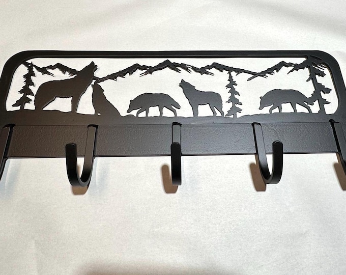 Handcrafted Wolf Inspired Coat Rack- Made to Order- Multiple sizes and finishes available