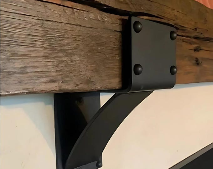 5 inch wide Farmhouse Mantel Bracket with Rivets, Heavy Duty Shelf Bracket, Raw Steel Corbel, Rustic Metal Mantel Support,Industrial Corbel