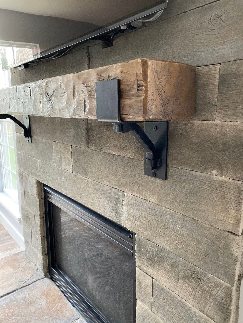 Rustic Mantel Bracket 4 Wide With 1 Solid Square Etsy