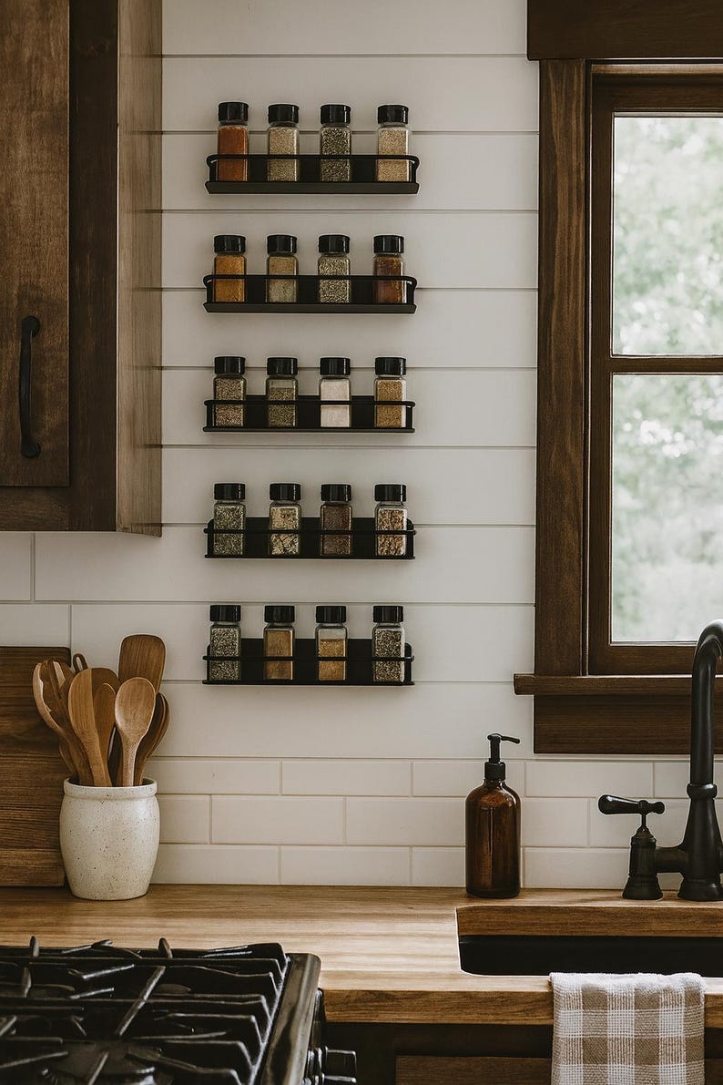 Wall Mounted Metal Shelf in Matte Black – Kitchen Spice Rack or ...