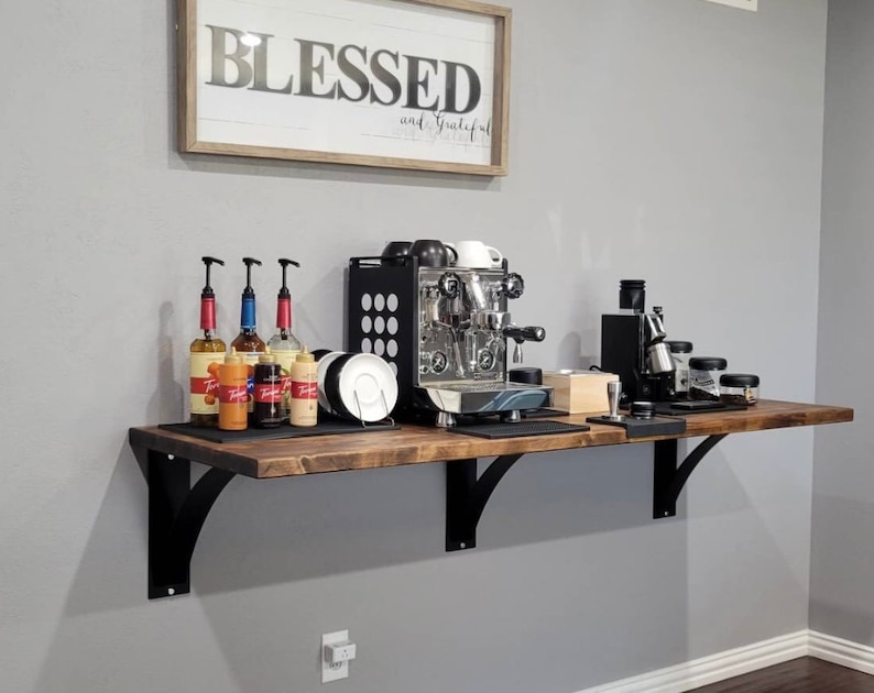 At home coffee bar countertop support brackets. Made to order to fit your project. 
Crafted from steel