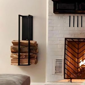 Firewood Log Holder, Fireplace Accessories, Firewood Rack, Fire wood Storage, Steel Firewood Holder, Black Firewood Holder