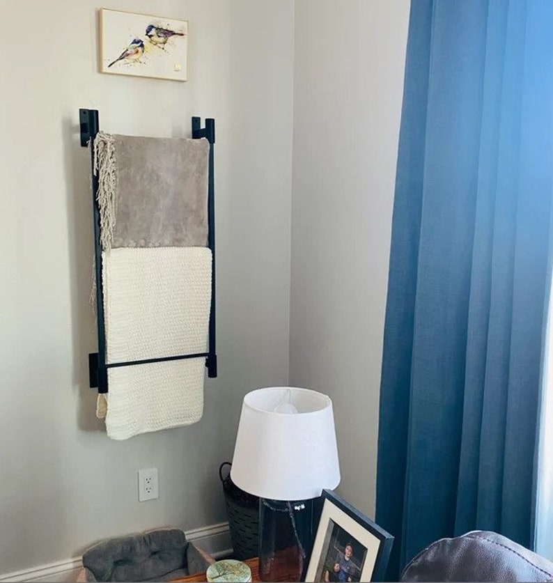 Modern farmhouse blanket ladder that mounts to the wall