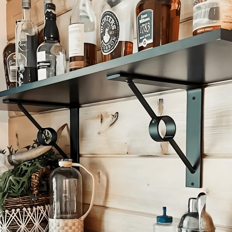 Soporte de estante metálico de estilo industrial con anillo circular para montaje en pared, herrajes rústicos para baño y decoración de estantes de cocina imagen 5