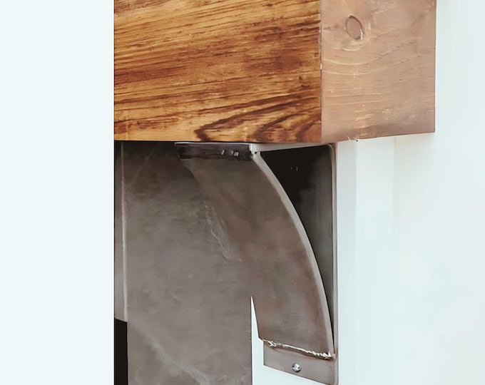 Industrial Mantle Bracket – 4" Wide Heavy Duty Shelf Support with Curved Bar, Metal Corbel, Raw or Powder Coated Finish
