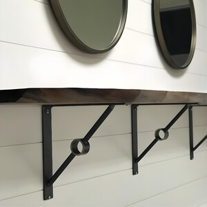 Soporte de estante metálico de estilo industrial con anillo circular para montaje en pared, herrajes rústicos para baño y decoración de estantes de cocina imagen 10