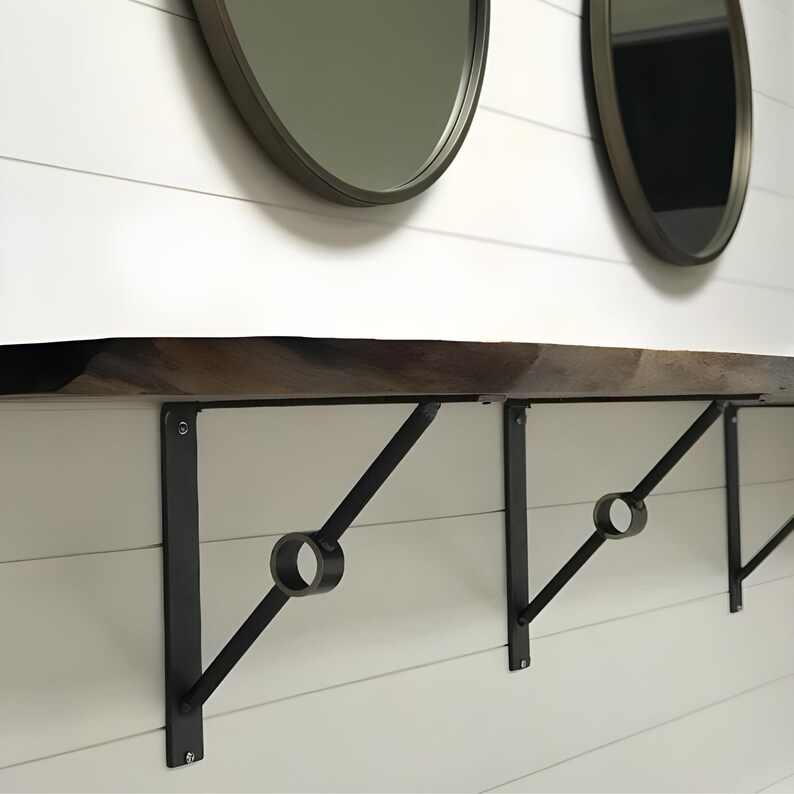 Soporte de estante metálico de estilo industrial con anillo circular para montaje en pared, herrajes rústicos para baño y decoración de estantes de cocina imagen 10