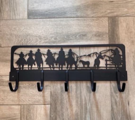 Rustic Western Cowboy Coat Rack Handcrafted Metal Wall Mounted Hooks Etsy