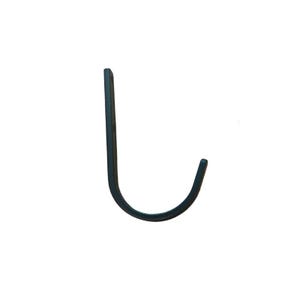 May include: Black metal hook with a curved shape.