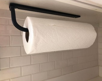 The Hyde Hall Paper Towel Holder – Industrial Steel Under Cabinet Mount, Farmhouse Kitchen Hardware, Wall Mount Dispenser, Handmade USA