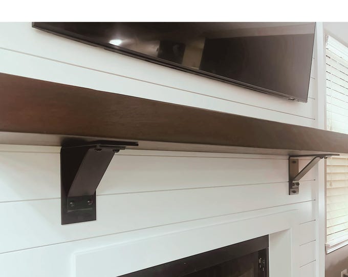 Raw Steel Farmhouse Mantel Bracket – 4" Wide Heavy Duty Shelf Support with Rivets, Industrial Fireplace Bracket, Rustic Metal Wall Bracket