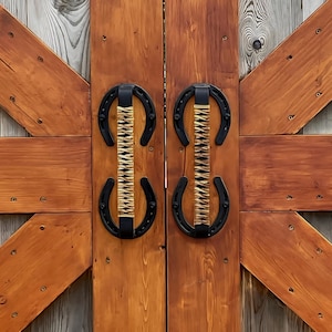 Rustic Horseshoe Door Handle with Optional Leather Wrap – Handmade Barn Door Pull – Farmhouse or Western Home Hardware
