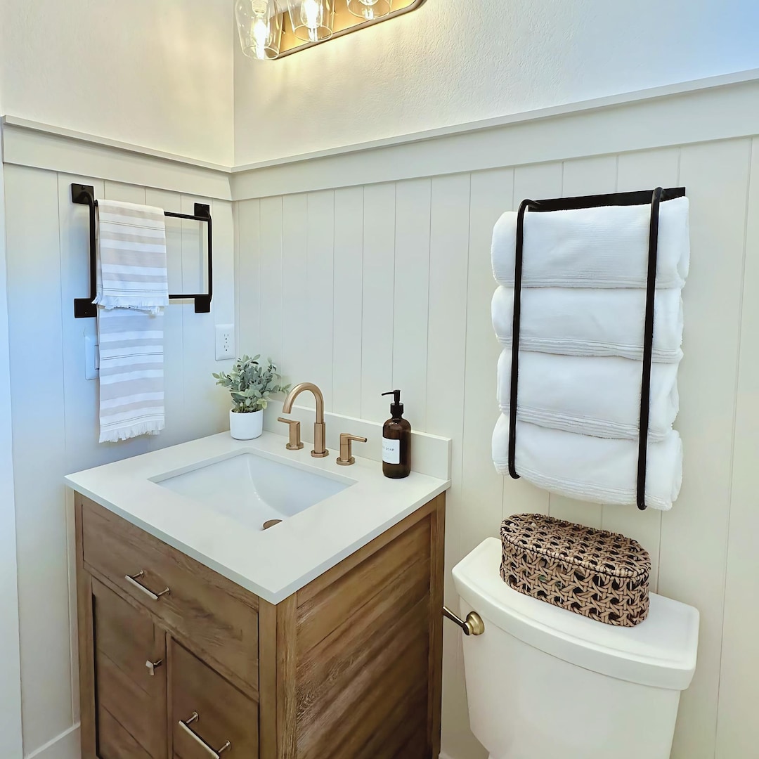 Shiplap White Bathroom Hooks Hand Towel Ladder, Hand Towel Holder