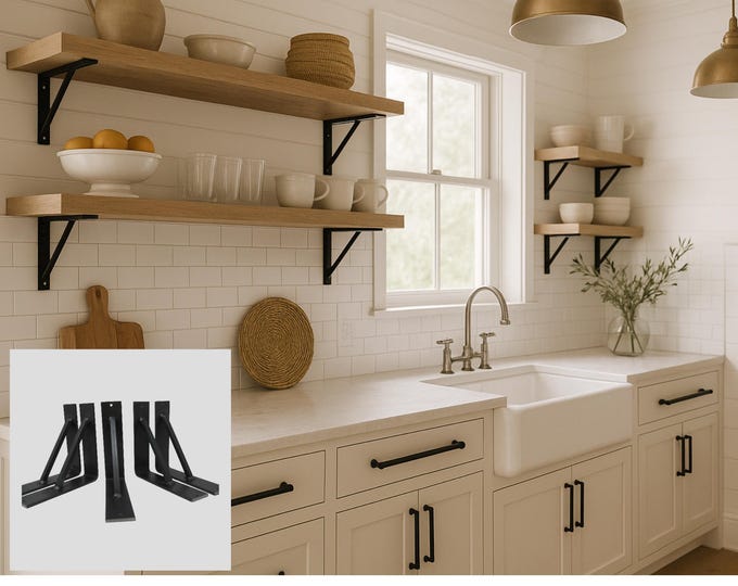 2" Industrial Shelf Bracket • 1/4" Steel • Square-Bar Support • Modern Farmhouse Kitchen Shelving • Handmade in USA