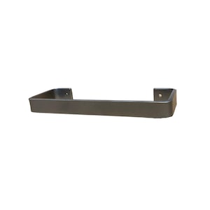 May include: A silver metal towel bar with rounded edges. The bar is designed to be mounted on a wall.