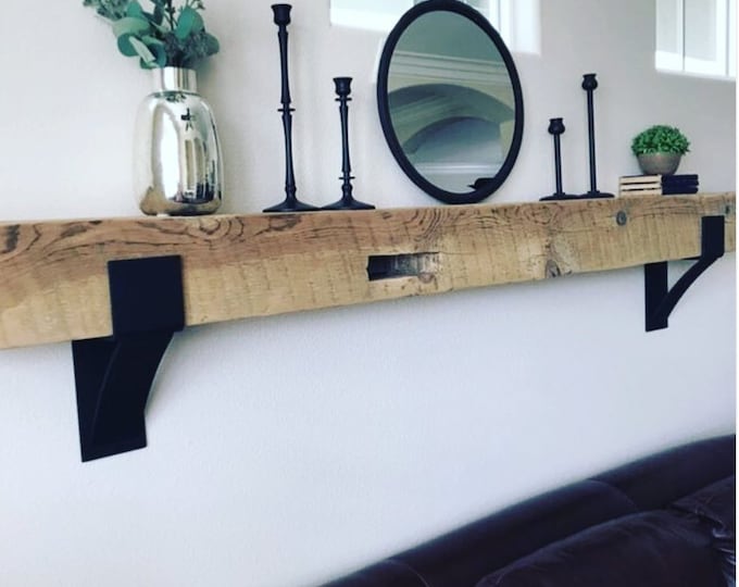 Metal Mantle Bracket Black, Steel Rustic Mantel Bracket with Lip, Black Steel Mantle Bracket Heavy Duty, Decorative Mantle Bracket for Wood