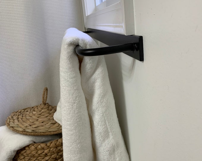 Black Metal Towel Bar, Industrial Towel Bar, Farmhouse Bathroom Towel Holder, Matte Black Metal Towel Holder, Industrial Bathroom Decor