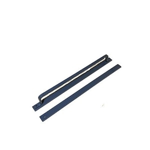 May include: A black metal door handle with a long, rectangular backplate. The handle is designed to be used with a sliding door.